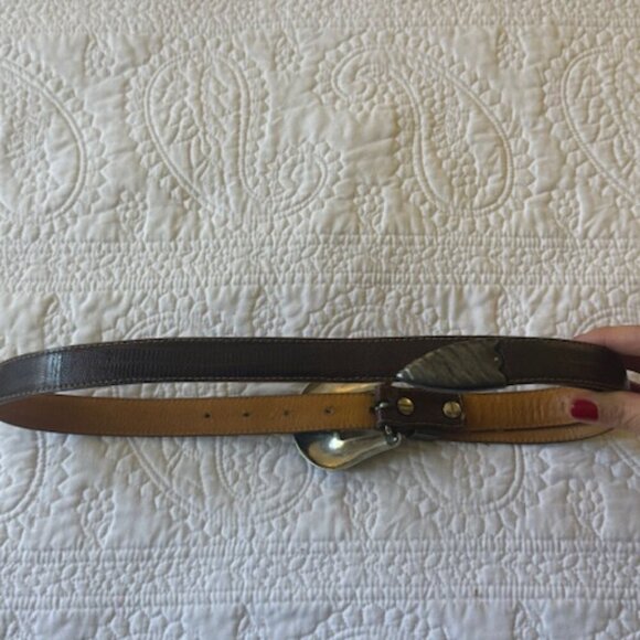 Al Beres USA Wage Sterling Silver Overlay Buckle & Leather Brown Belt - Picture 4 of 6